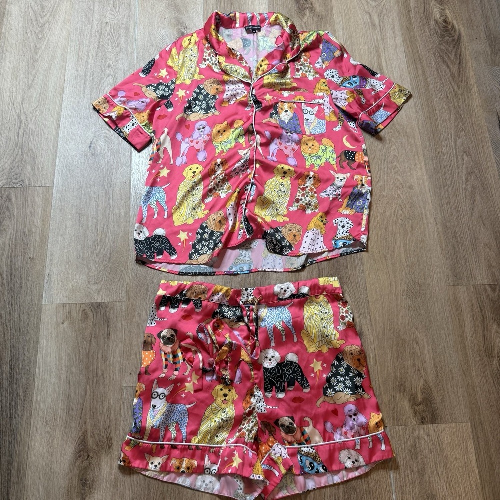 Karen Mabon Pink‎ Apres Ski Glammed Skiers Pajama Set Top Shorts M Satin